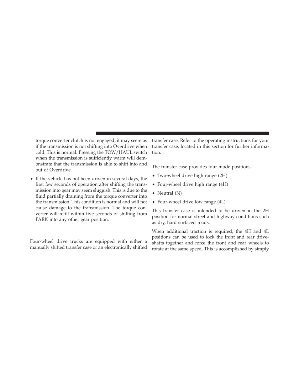 Four-wheel drive operation — if equipped, Manually shifted transfer case – if equipped, Four-wheel drive operation | If equipped, Manually shifted transfer case | Dodge 2010 Ram User Manual | Page 315 / 608