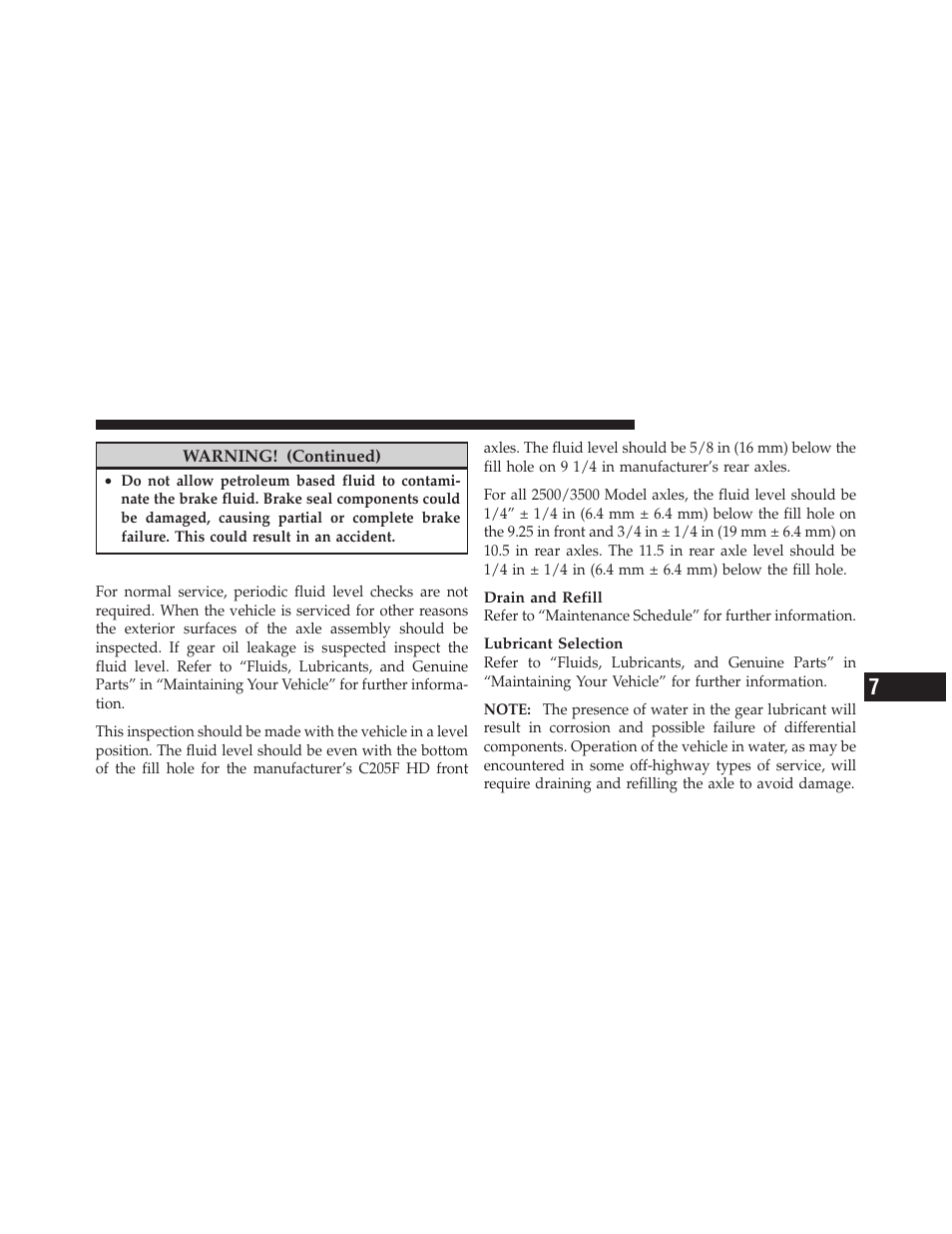 Rear axle and 4x4 front driving axle fluid level, Rear axle and 4x4 front driving axle fluid, Level | Dodge 2010 Ram User Manual | Page 528 / 608