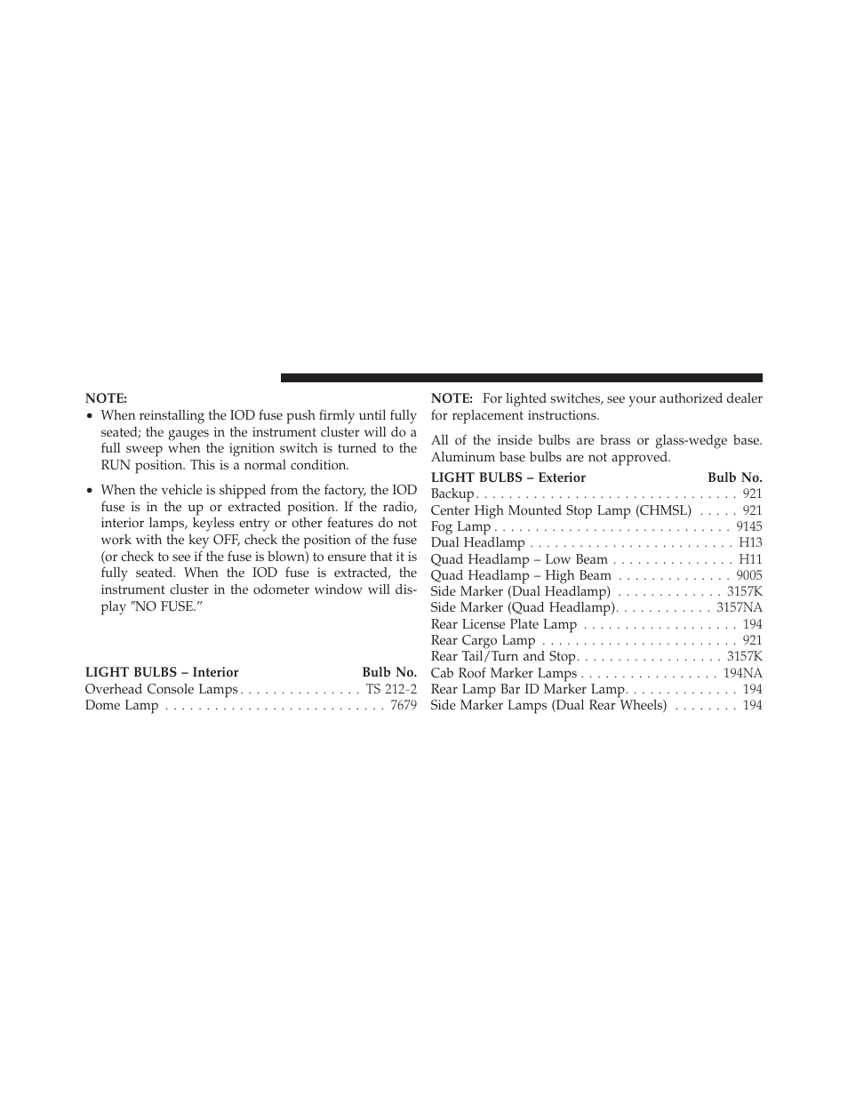 Replacement bulbs | Dodge 2010 Ram User Manual | Page 543 / 608