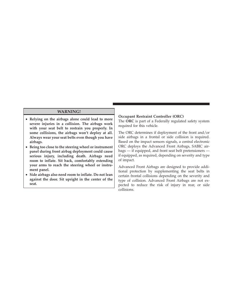 Airbag deployment sensors and controls | Dodge 2010 Ram User Manual | Page 57 / 608