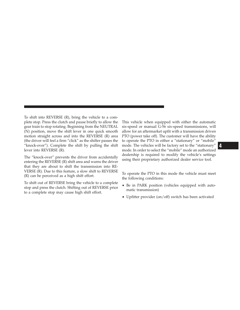 Reverse shifting, Stationary mode | Dodge 2010 Ram Pickup 3500 Diesel User Manual | Page 62 / 147