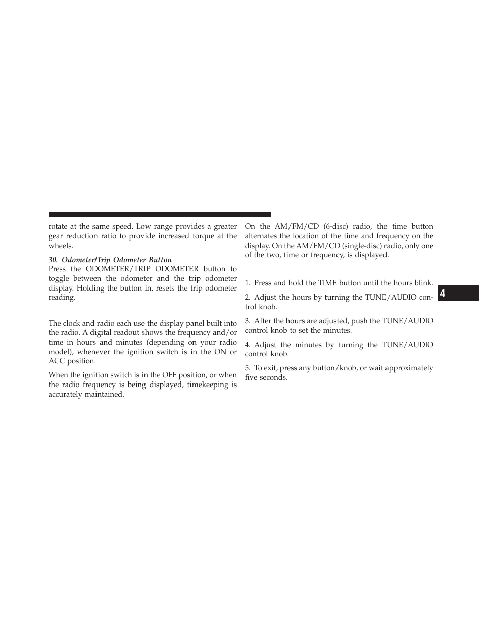 Electronic digital clock, Clock setting procedure | Dodge 2010 Dakota User Manual | Page 179 / 430