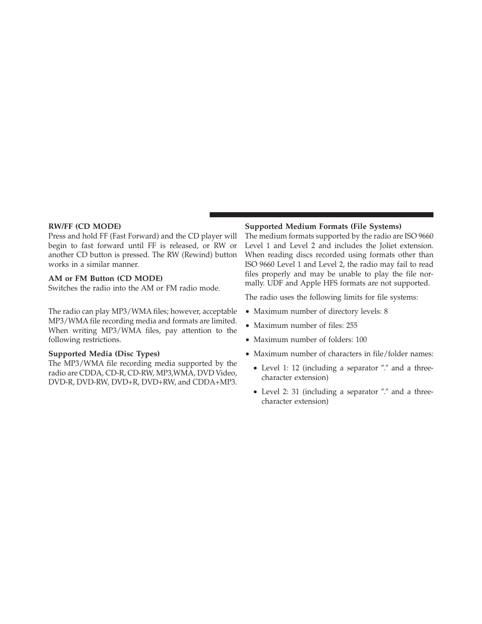 Notes on playing mp3/wma files | Dodge 2010 Dakota User Manual | Page 190 / 430