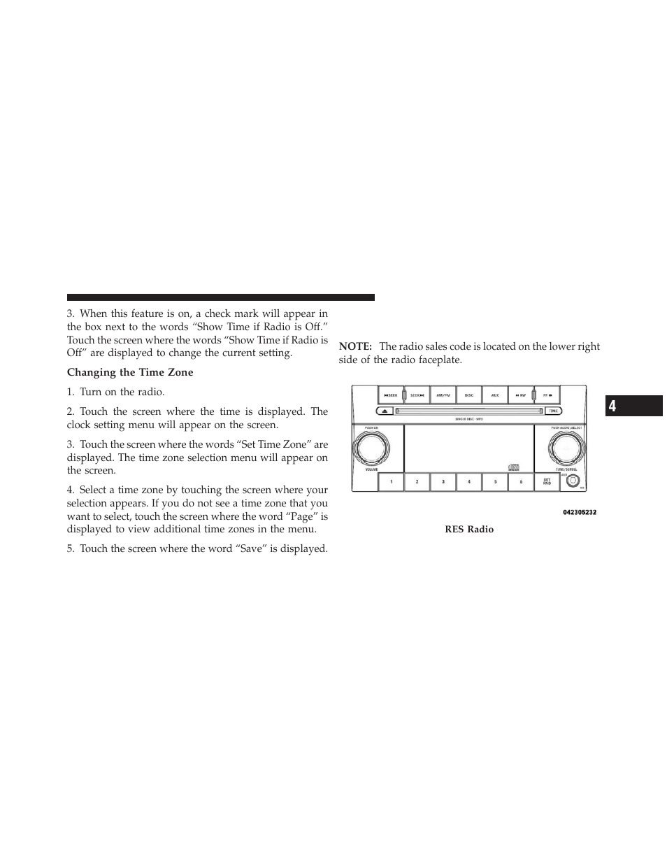 Sales code res — am/fm stereo radio with, Cd player (mp3 aux jack) | Dodge 2010 Dakota User Manual | Page 197 / 430