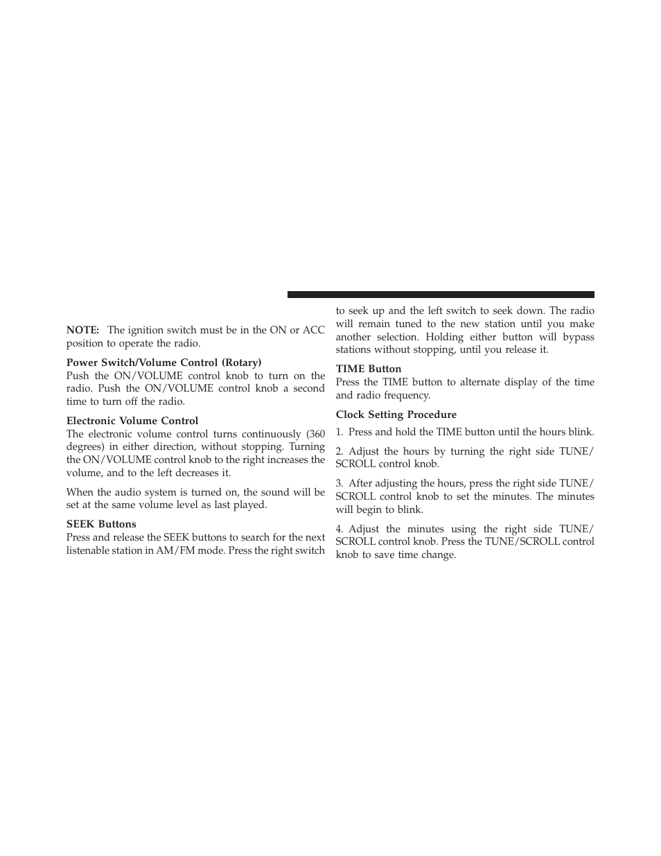 Operating instructions — radio mode | Dodge 2010 Dakota User Manual | Page 198 / 430