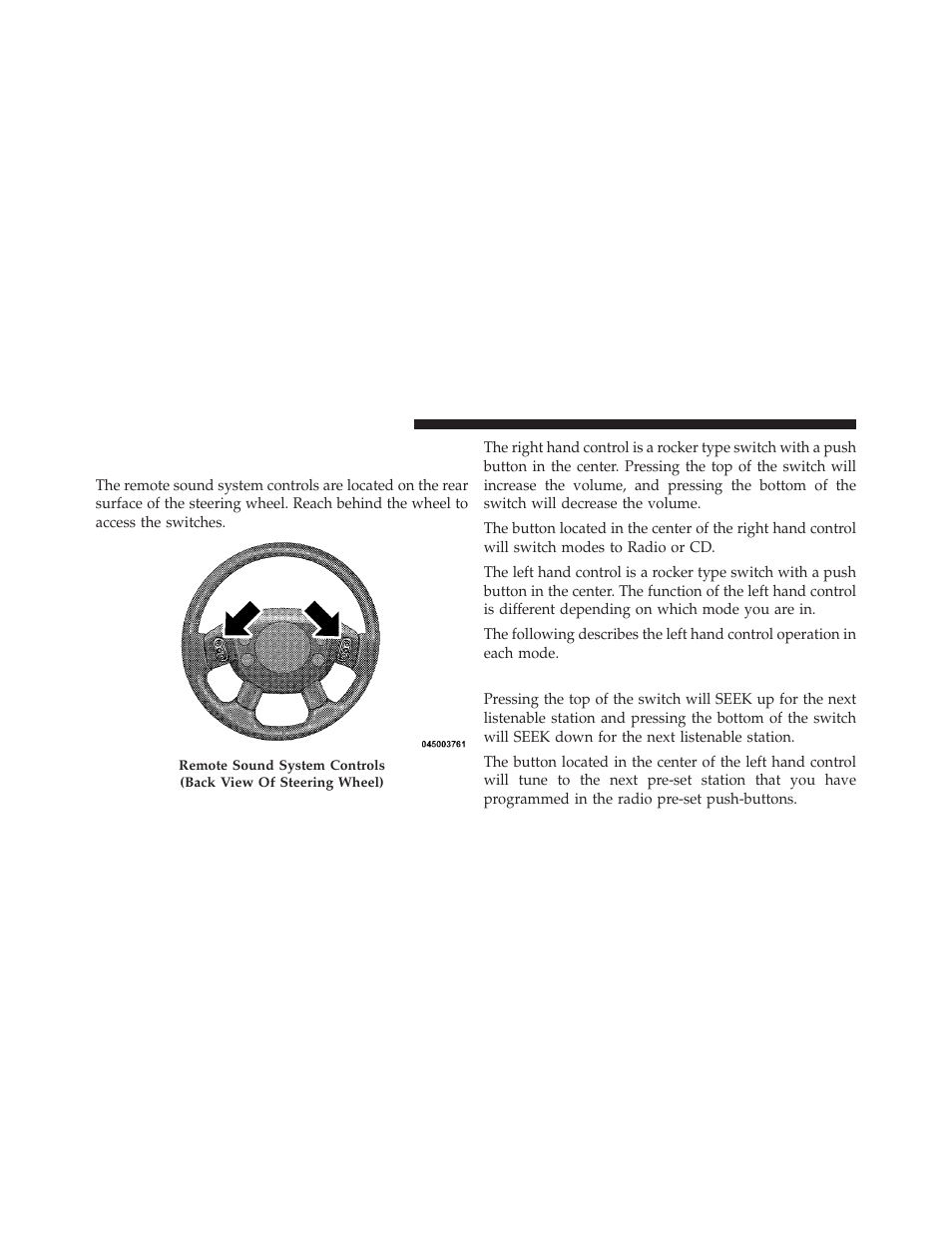 Remote sound system controls — if equipped, Radio operation, Remote sound system controls | If equipped | Dodge 2010 Dakota User Manual | Page 224 / 430