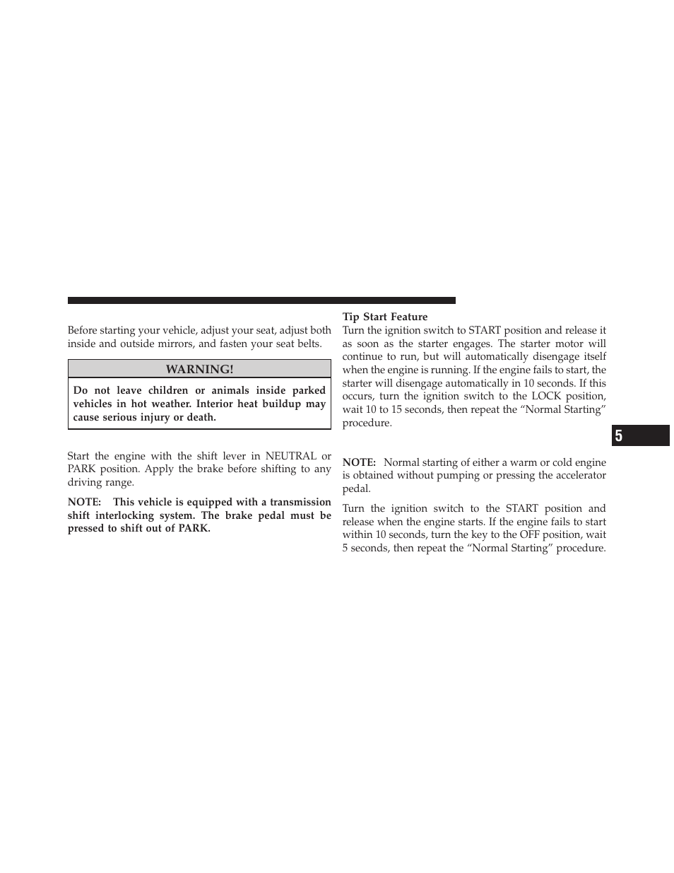 Starting procedures, Automatic transmission, Normal starting | Dodge 2010 Dakota User Manual | Page 237 / 430