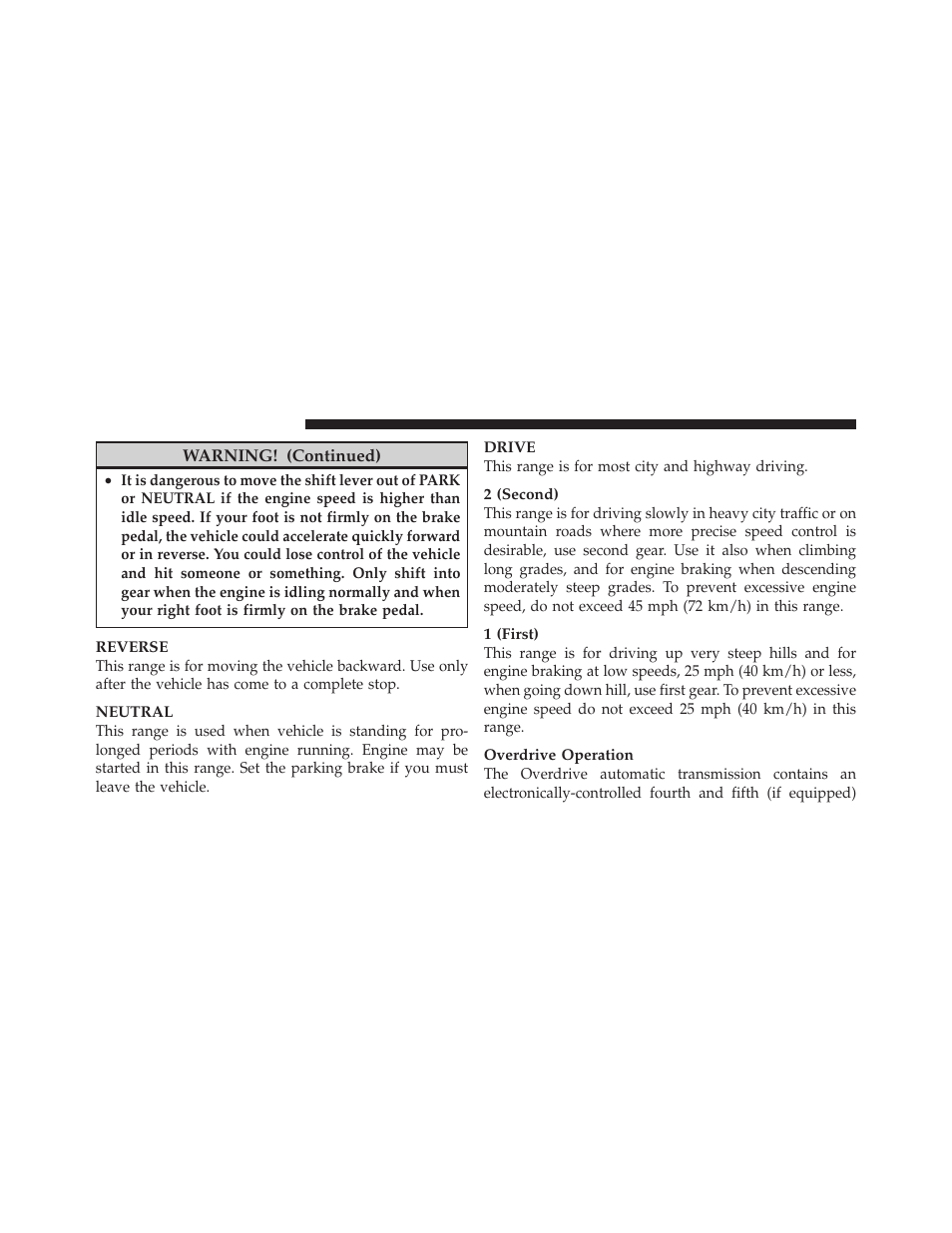 Automatic transmission, Key ignition park interlock | Dodge 2010 Dakota User Manual | Page 242 / 430