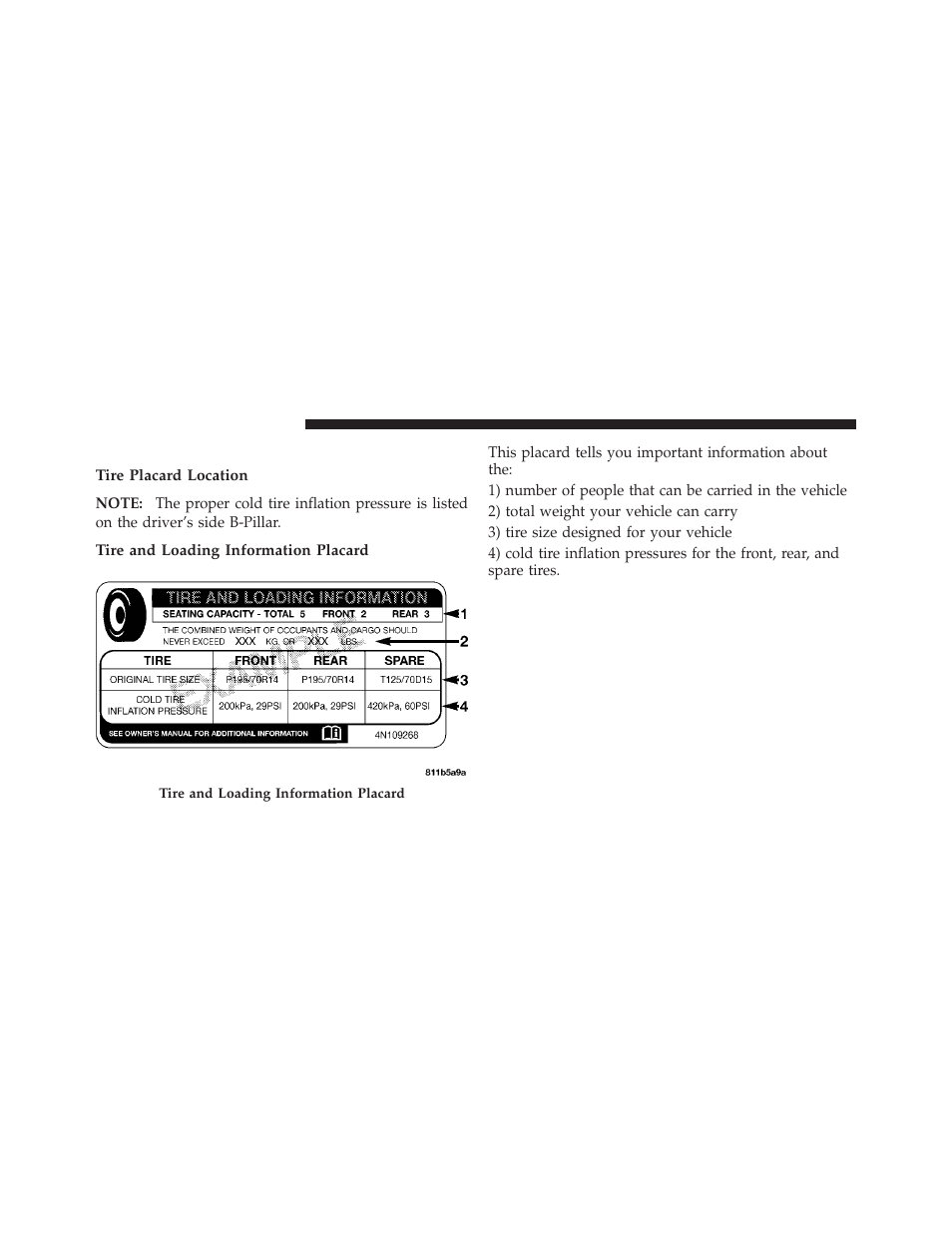 Tire loading and tire pressure | Dodge 2010 Dakota User Manual | Page 264 / 430