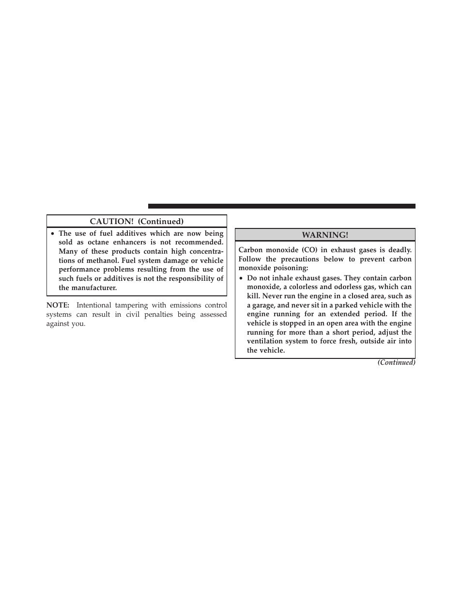 Carbon monoxide warnings | Dodge 2010 Dakota User Manual | Page 286 / 430