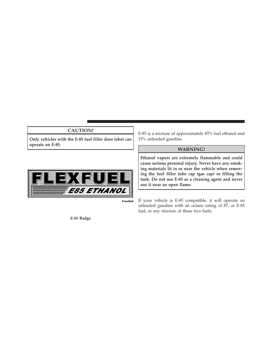 Ethanol fuel (e-85), Fuel requirements | Dodge 2010 Dakota User Manual | Page 288 / 430