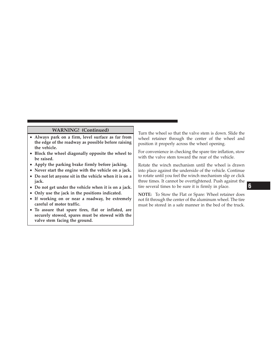 To stow the flat or spare | Dodge 2010 Dakota User Manual | Page 327 / 430