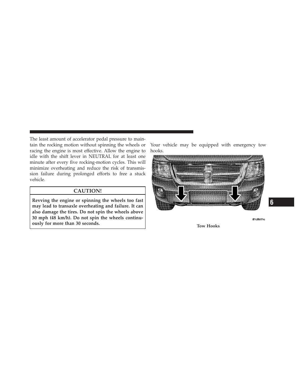 Emergency tow hooks — if equipped | Dodge 2010 Dakota User Manual | Page 331 / 430