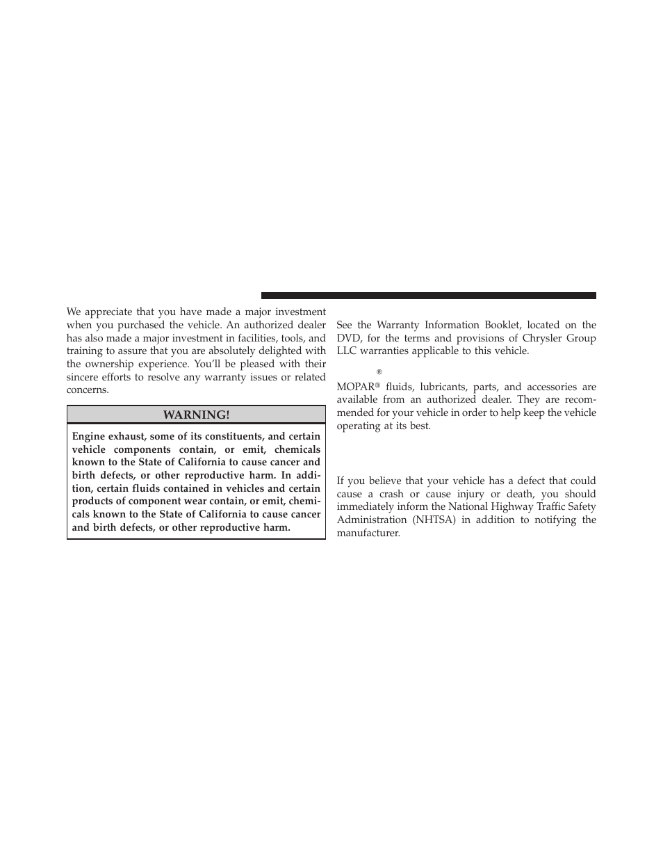 Warranty information (u.s. vehicles only), Mopar parts, Reporting safety defects | In the 50 united states and washington, d.c, Mopar௡ parts, In the 50 united states and, Washington, d.c | Dodge 2010 Dakota User Manual | Page 408 / 430