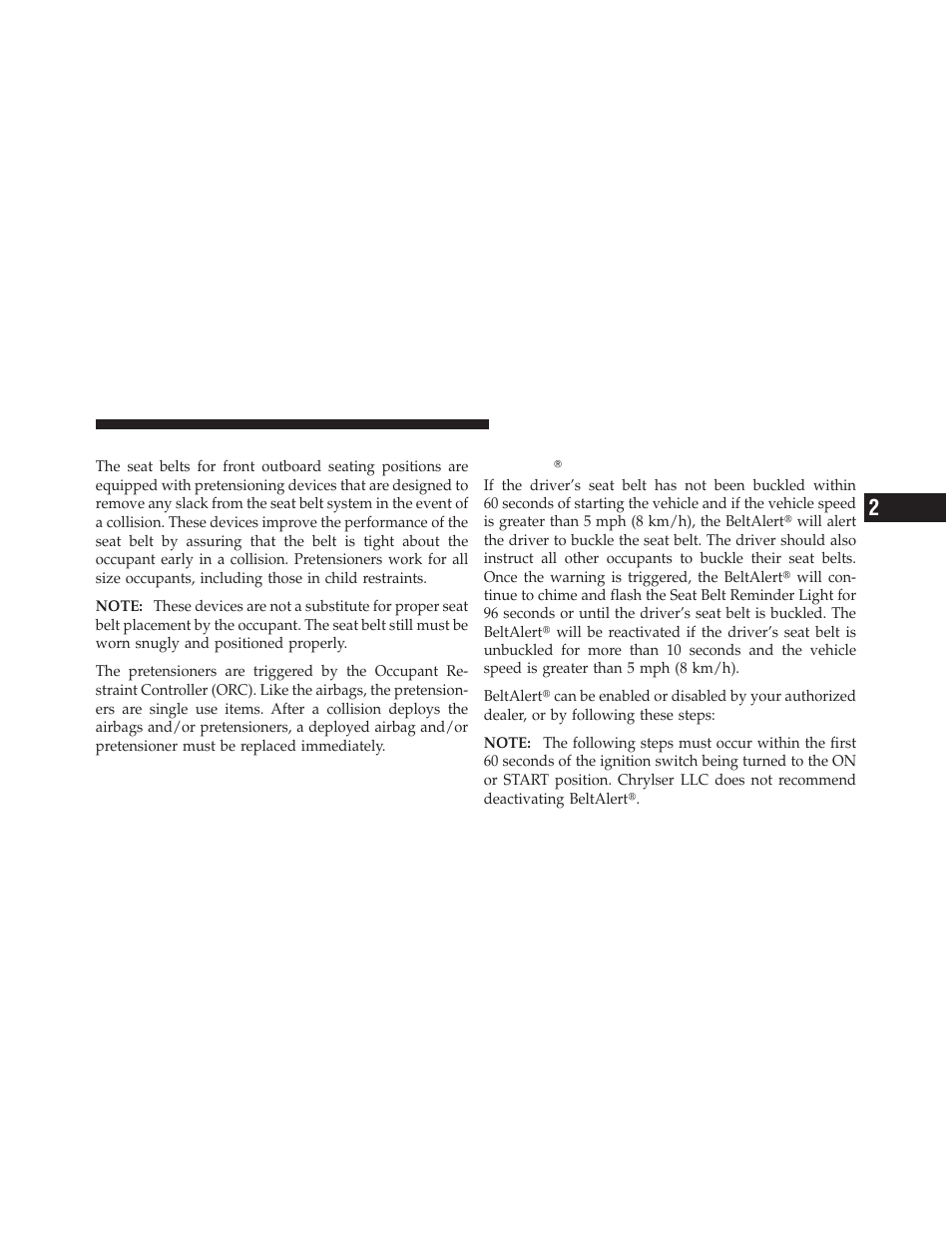 Seat belt pretensioners — if equipped, Enhanced seat belt use reminder system (beltalert), Enhanced seat belt use reminder system | Beltalert | Dodge 2010 Dakota User Manual | Page 43 / 430