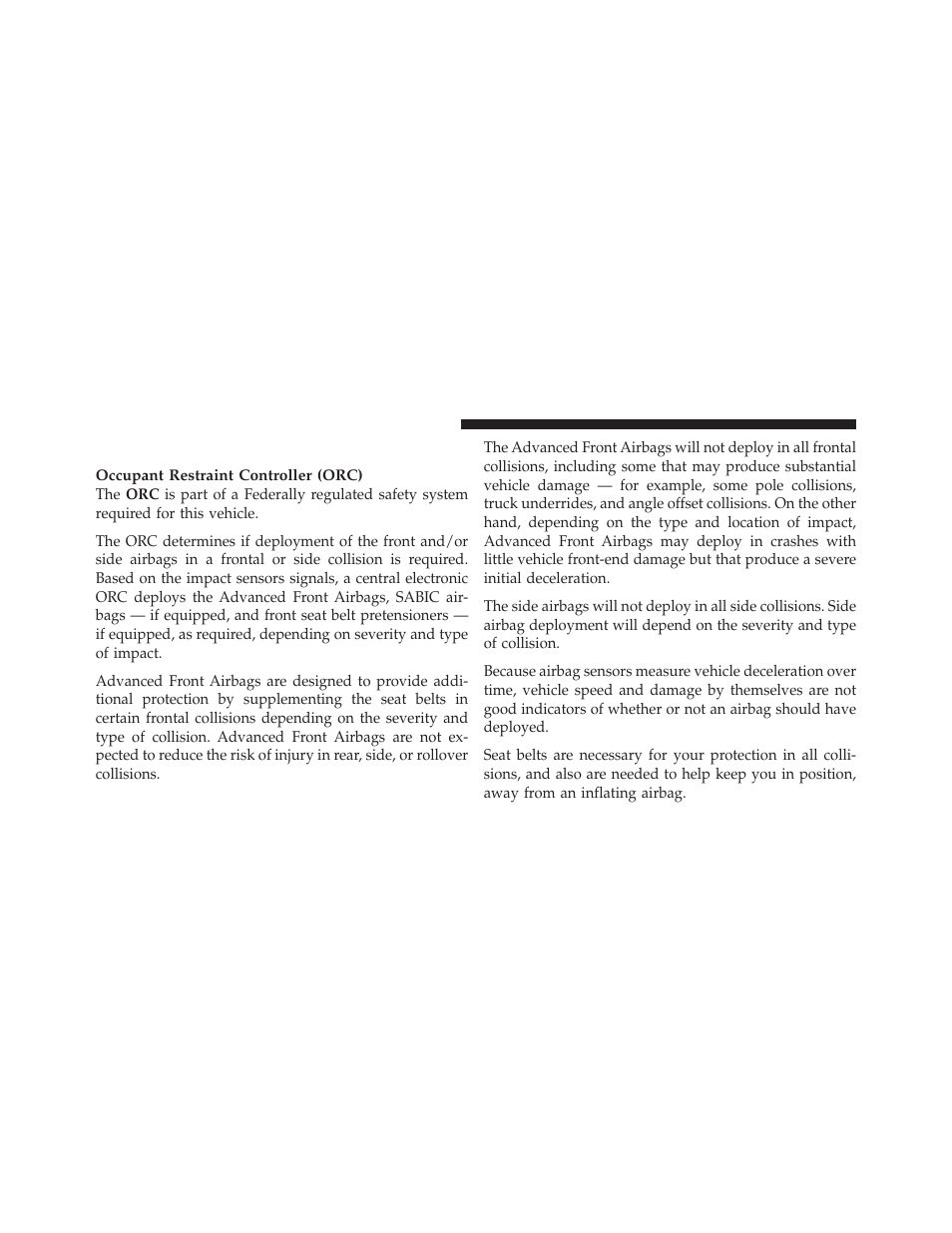 Airbag deployment sensors and controls | Dodge 2010 Dakota User Manual | Page 50 / 430