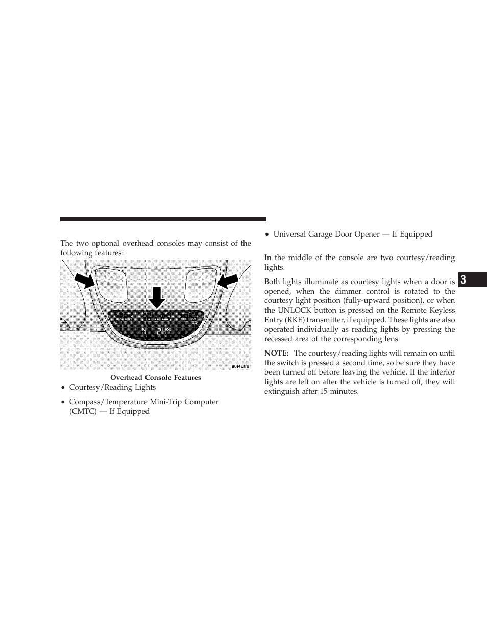 Overhead console - if equipped, Courtesy/reading lights, Overhead console — if equipped | Dodge 2009 Ram User Manual | Page 147 / 532