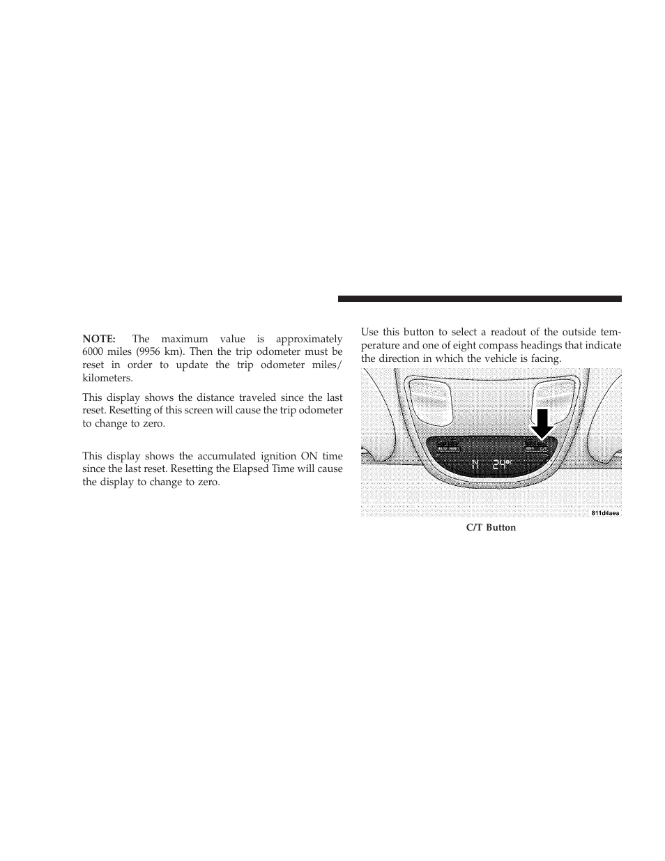 Trip odometer (odo), Elapsed time (et), C/t button | Dodge 2009 Ram User Manual | Page 152 / 532