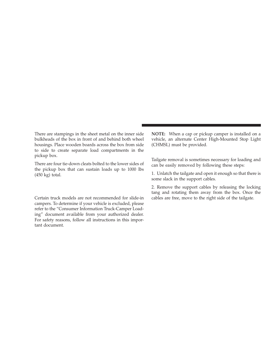 Slide-in campers, Camper applications, Easy-off tailgate | Dodge 2009 Ram User Manual | Page 180 / 532