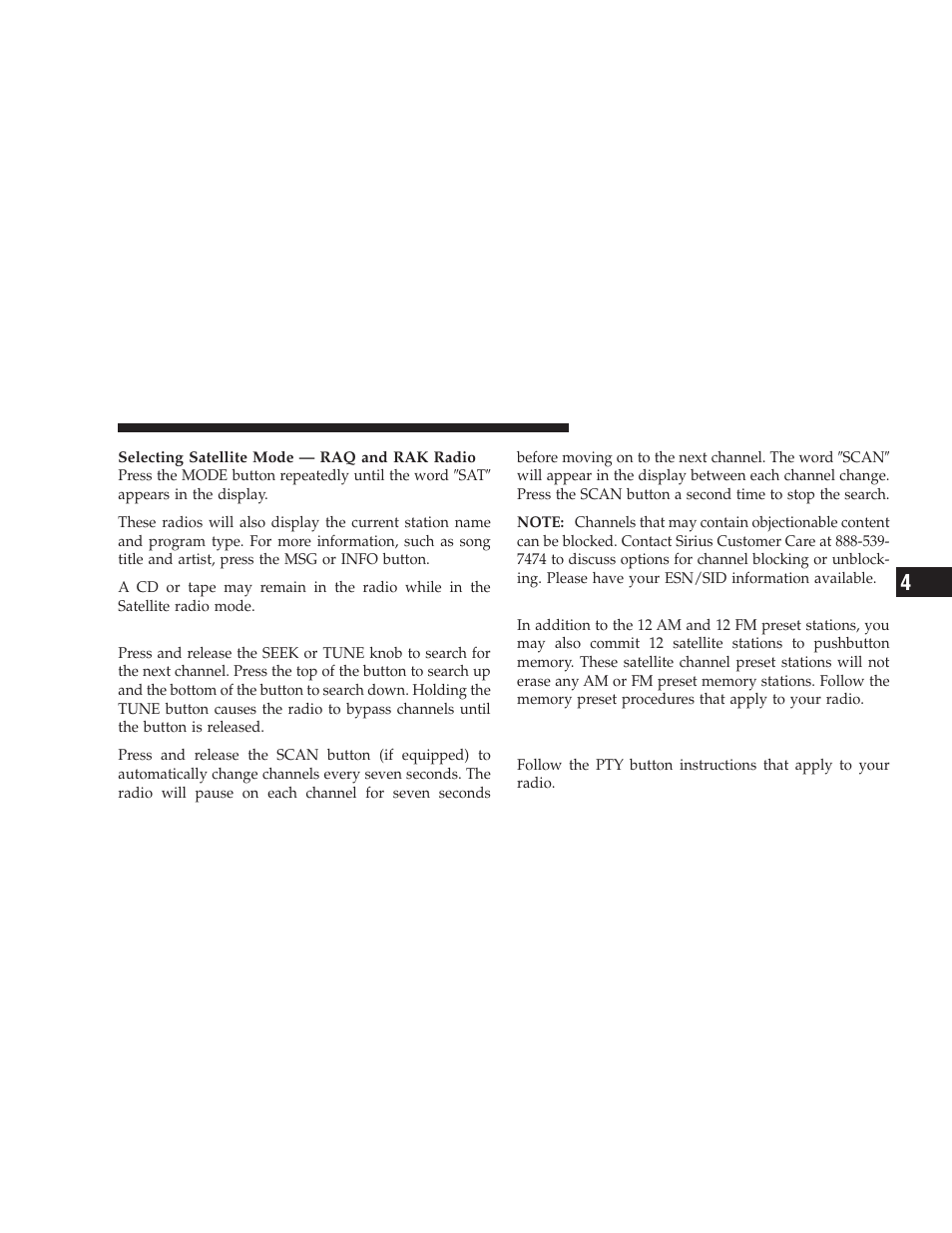 Selecting a channel, Storing and selecting preset channels, Using the pty (program type) button - if equipped | Using the pty (program type) button, If equipped | Dodge 2009 Ram User Manual | Page 231 / 532
