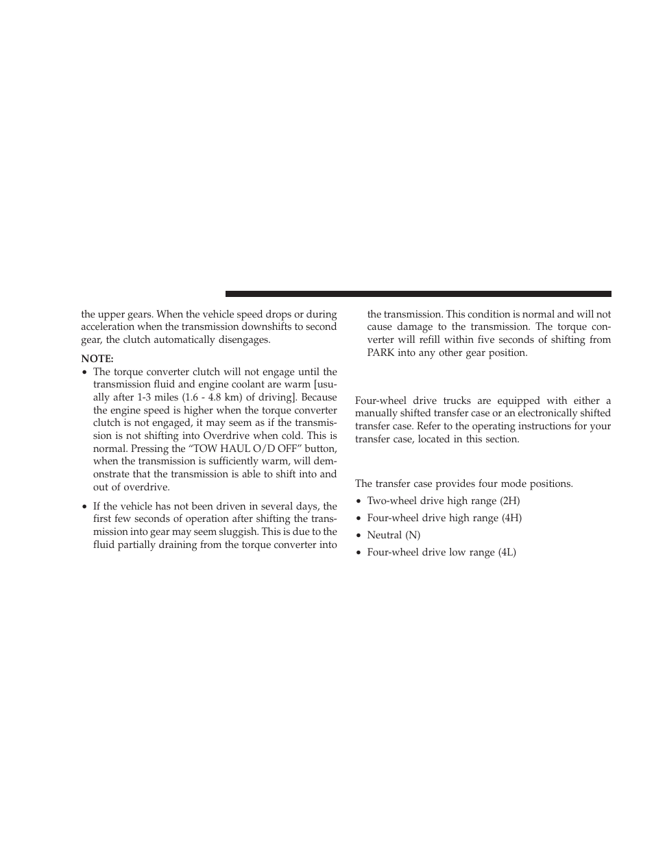 Four-wheel drive operation - if equipped, Four-wheel drive operation — if equipped, Manually shifted transfer case operating | Information/precautions | Dodge 2009 Ram User Manual | Page 262 / 532