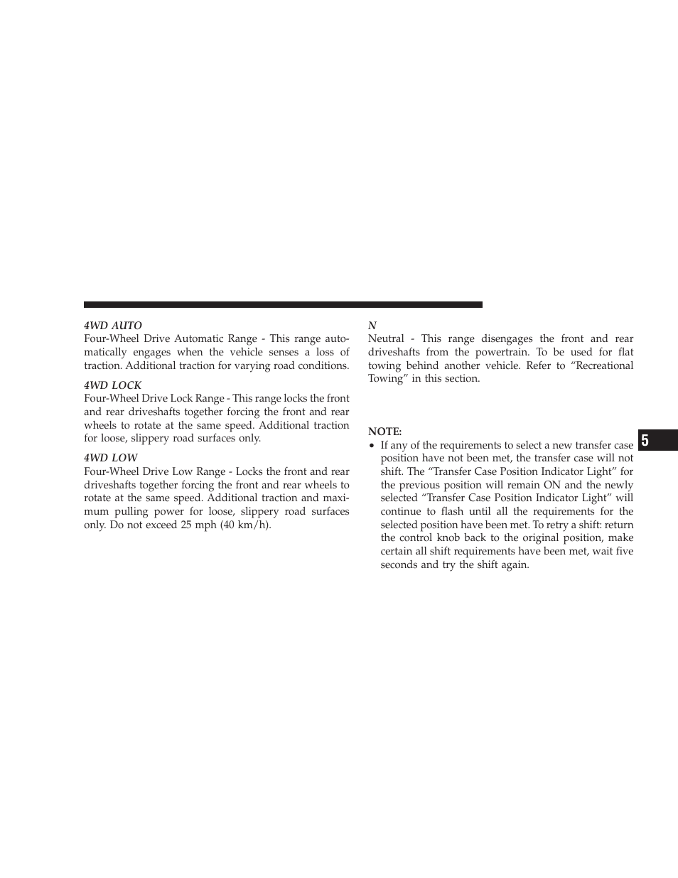 Shifting procedure — electronically shifted, Transfer case | Dodge 2009 Ram User Manual | Page 271 / 532