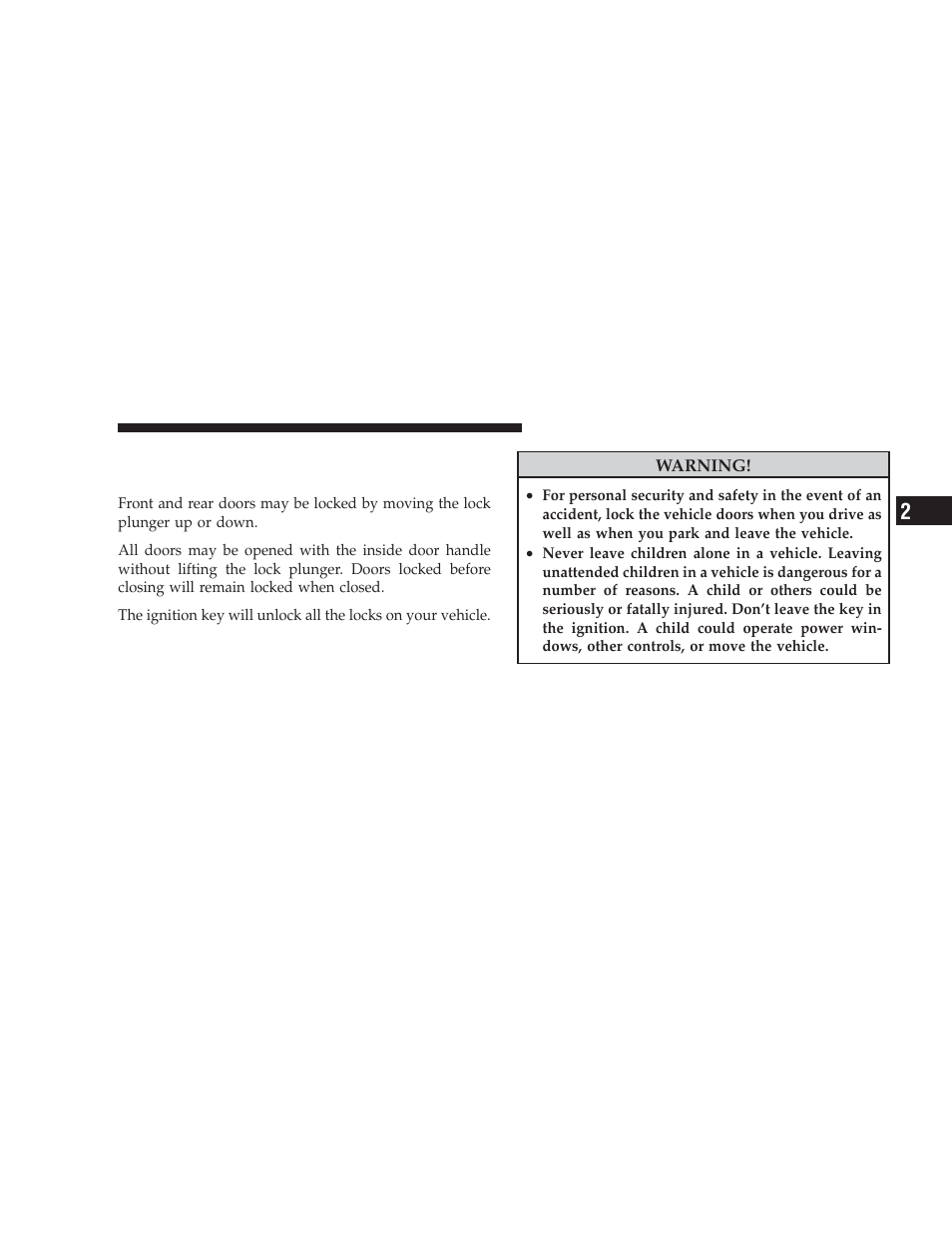 Door locks, Manual door locks | Dodge 2009 Ram User Manual | Page 29 / 532