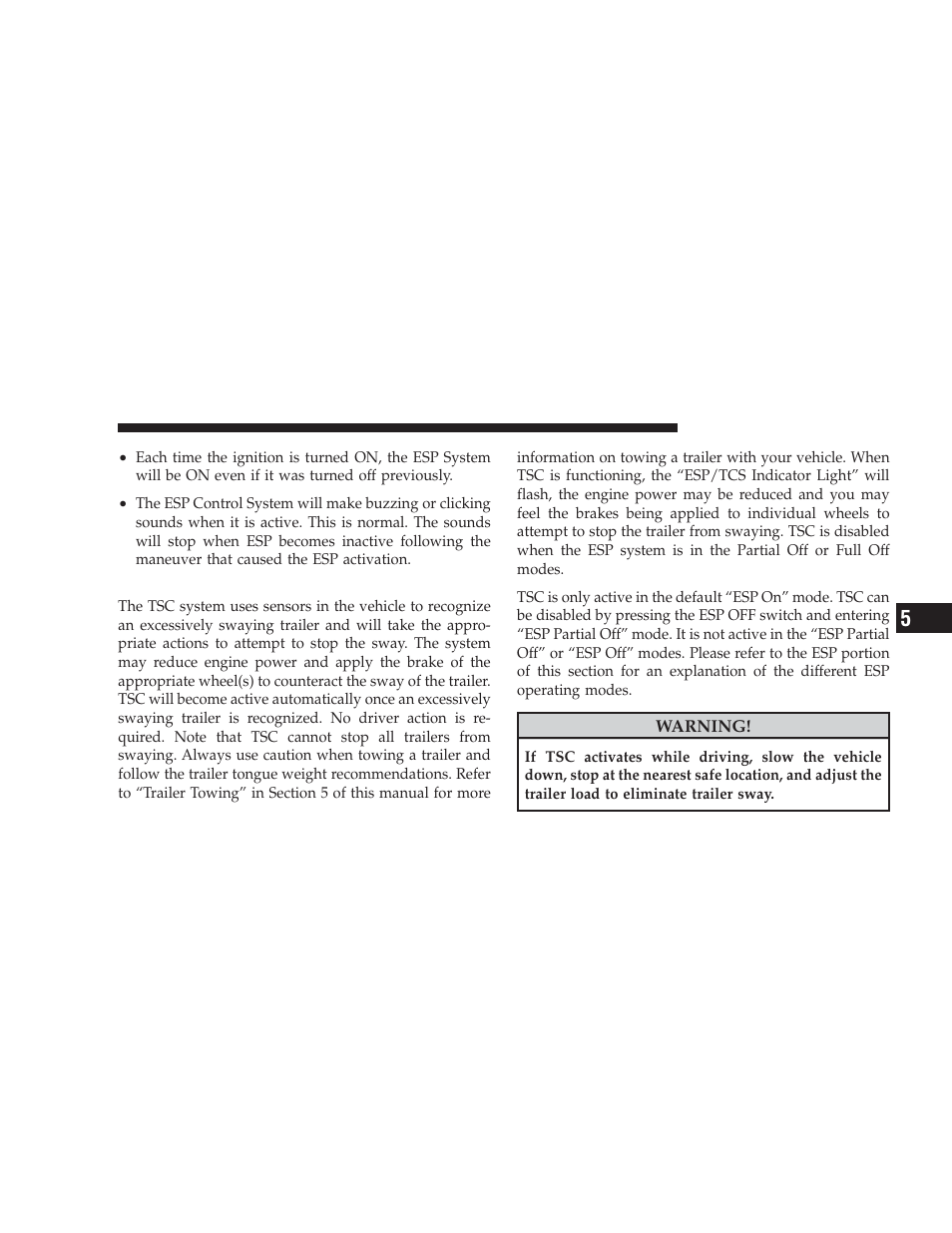 Tsc (trailer sway control) | Dodge 2009 Ram User Manual | Page 347 / 532