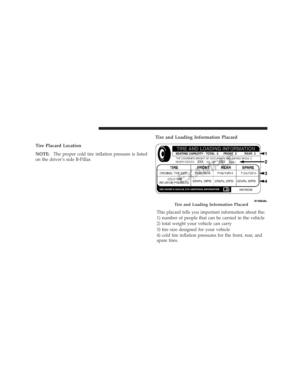 Tire loading and tire pressure | Dodge 2009 Ram User Manual | Page 352 / 532