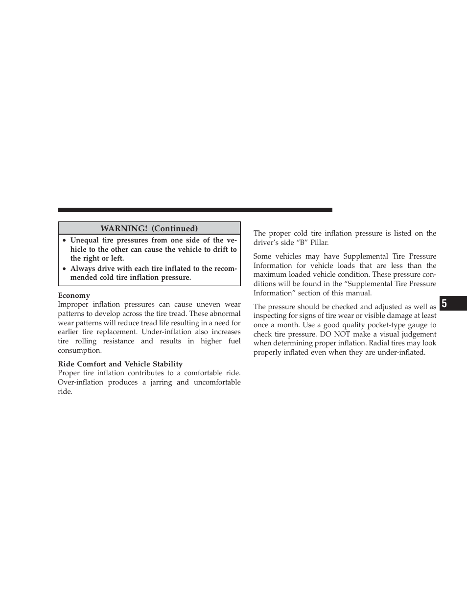 Tire inflation pressures | Dodge 2009 Ram User Manual | Page 357 / 532