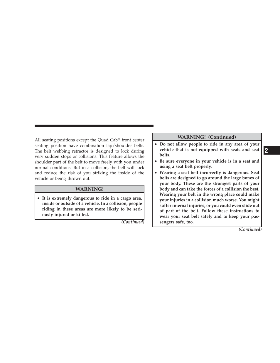 Lap/shoulder belts | Dodge 2009 Ram User Manual | Page 37 / 532