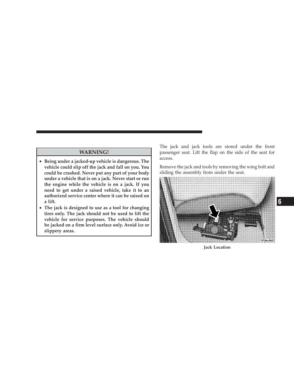 Jacking instructions, Jack location | Dodge 2009 Ram User Manual | Page 409 / 532