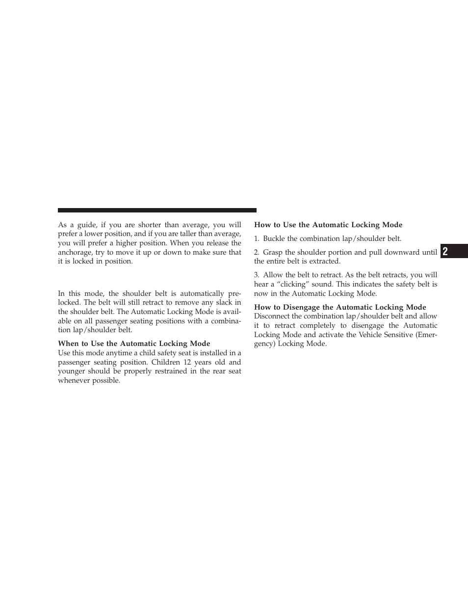 Automatic locking retractors (alr) mode, If equipped | Dodge 2009 Ram User Manual | Page 45 / 532