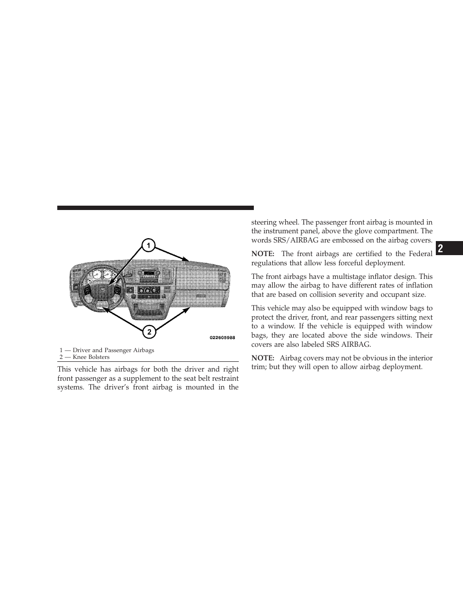 Driver and right front passenger, Supplemental restraint system (srs) — airbags | Dodge 2009 Ram User Manual | Page 49 / 532