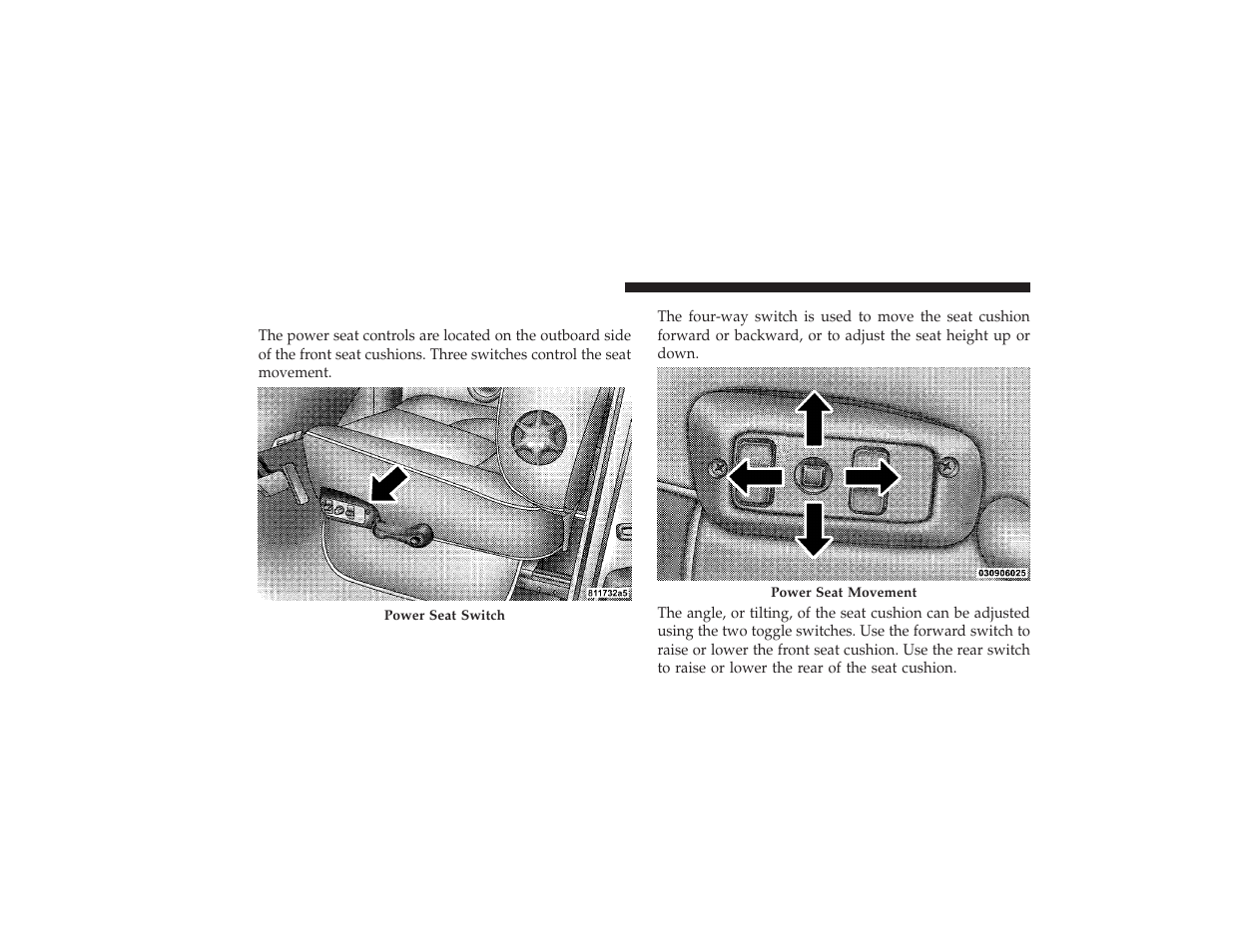 Power seats - if equipped, Power seats — if equipped | Dodge 2009 Ram 3500 User Manual | Page 126 / 532