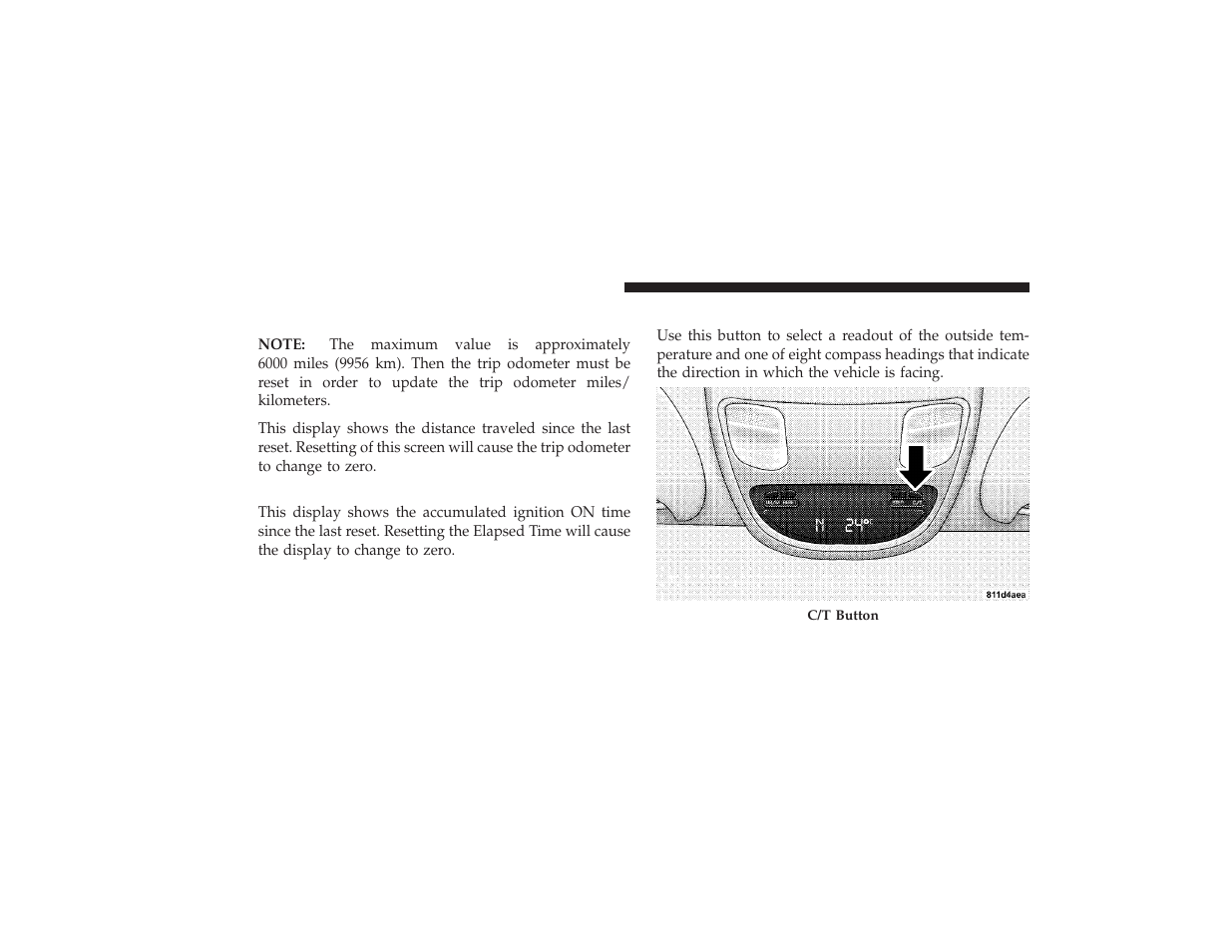 Trip odometer (odo), Elapsed time (et), C/t button | Dodge 2009 Ram 3500 User Manual | Page 152 / 532