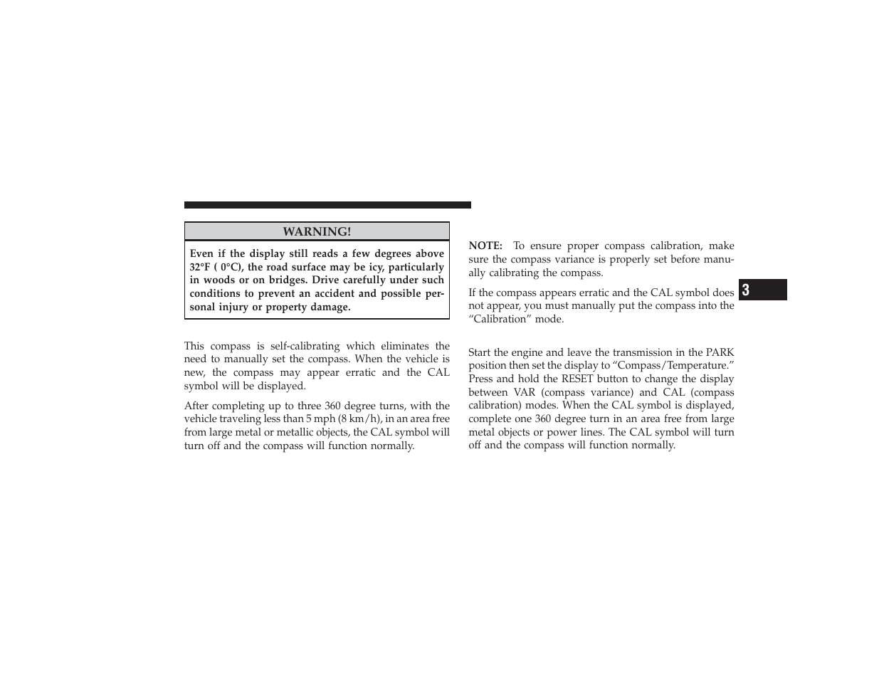 Automatic compass calibration, Manual compass calibration, Recalibrating the compass | Dodge 2009 Ram 3500 User Manual | Page 153 / 532