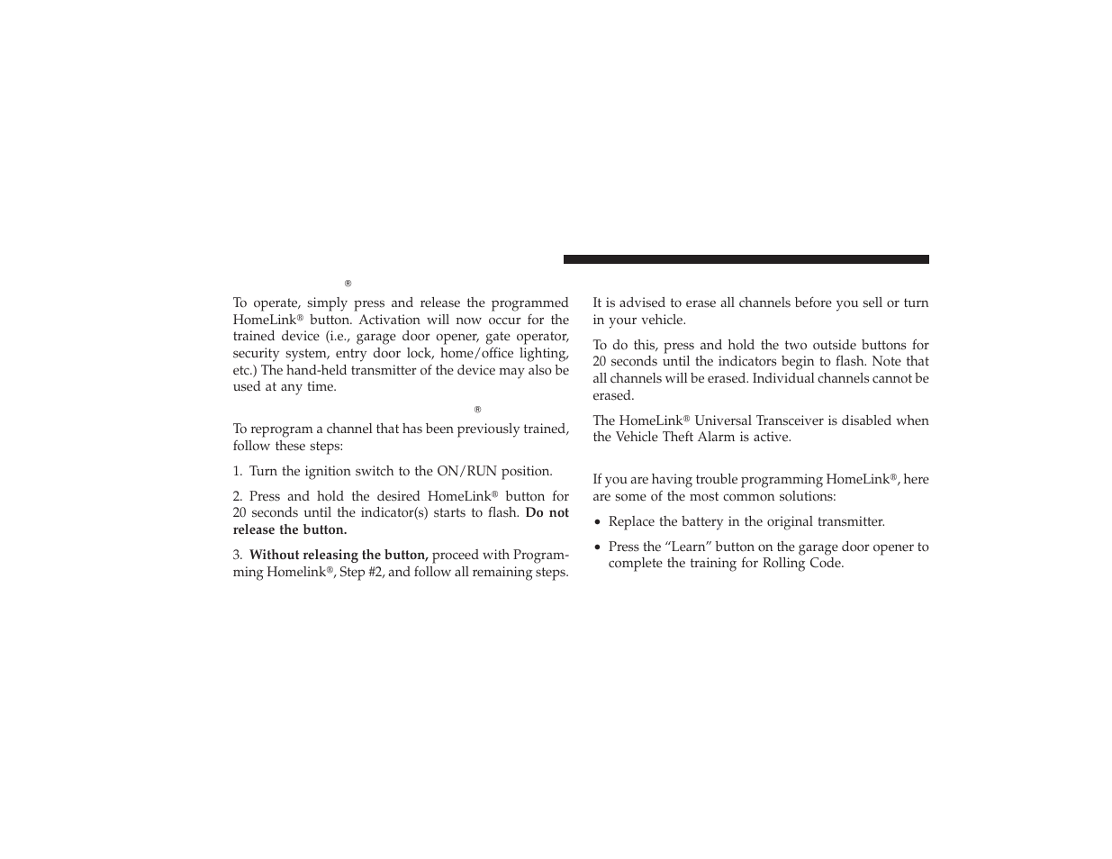 Using homelink, Reprogramming a single homelink button, Security | Troubleshooting tips, Reprogramming a single homelink, Button | Dodge 2009 Ram 3500 User Manual | Page 160 / 532