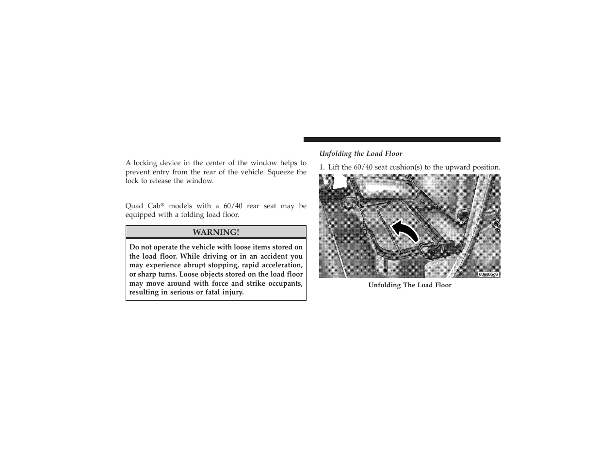 Sliding rear window - if equipped, Fold flat load floor - if equipped, Sliding rear window — if equipped | Fold flat load floor — if equipped | Dodge 2009 Ram 3500 User Manual | Page 176 / 532