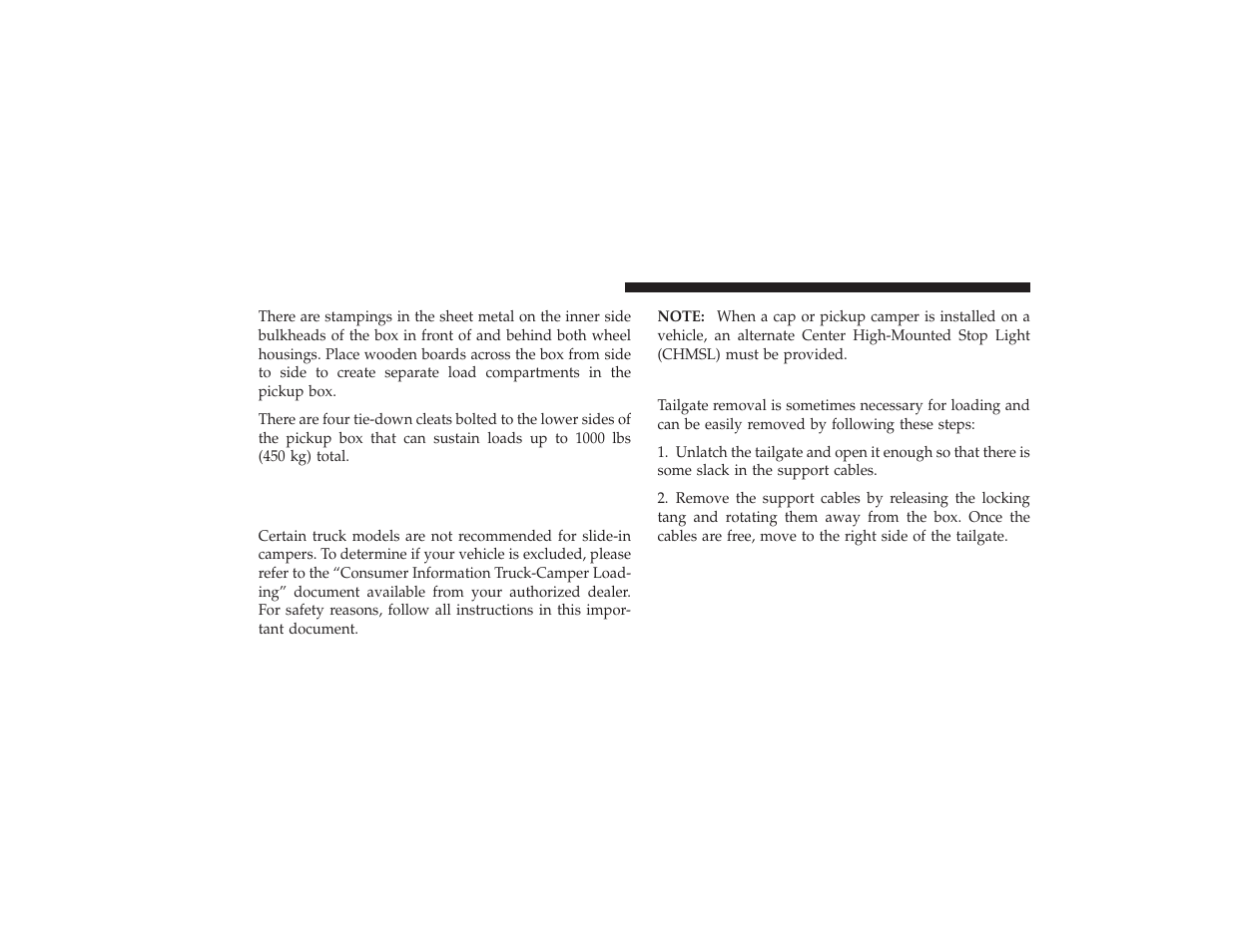 Slide-in campers, Camper applications, Easy-off tailgate | Dodge 2009 Ram 3500 User Manual | Page 180 / 532