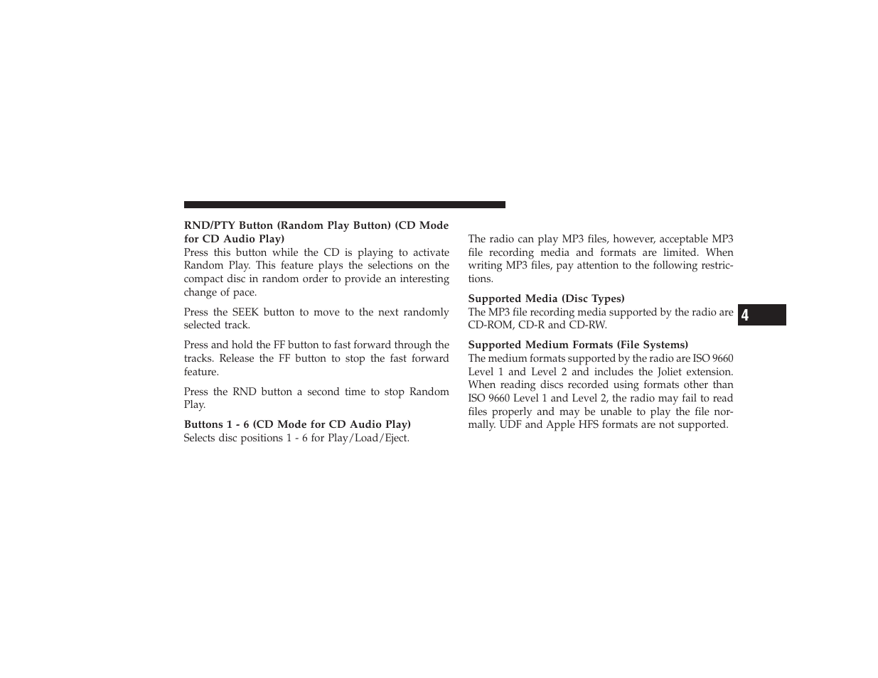 Notes on playing mp3 files | Dodge 2009 Ram 3500 User Manual | Page 213 / 532