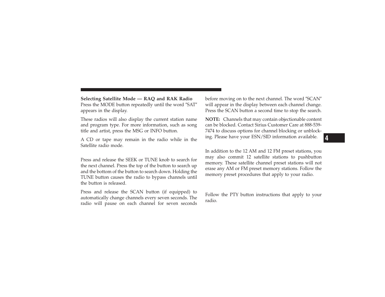 Selecting a channel, Storing and selecting preset channels, Using the pty (program type) button - if equipped | Using the pty (program type) button, If equipped | Dodge 2009 Ram 3500 User Manual | Page 231 / 532