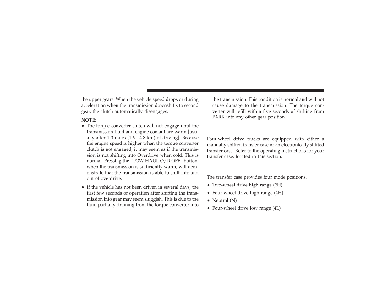 Four-wheel drive operation - if equipped, Four-wheel drive operation — if equipped, Manually shifted transfer case operating | Information/precautions | Dodge 2009 Ram 3500 User Manual | Page 262 / 532