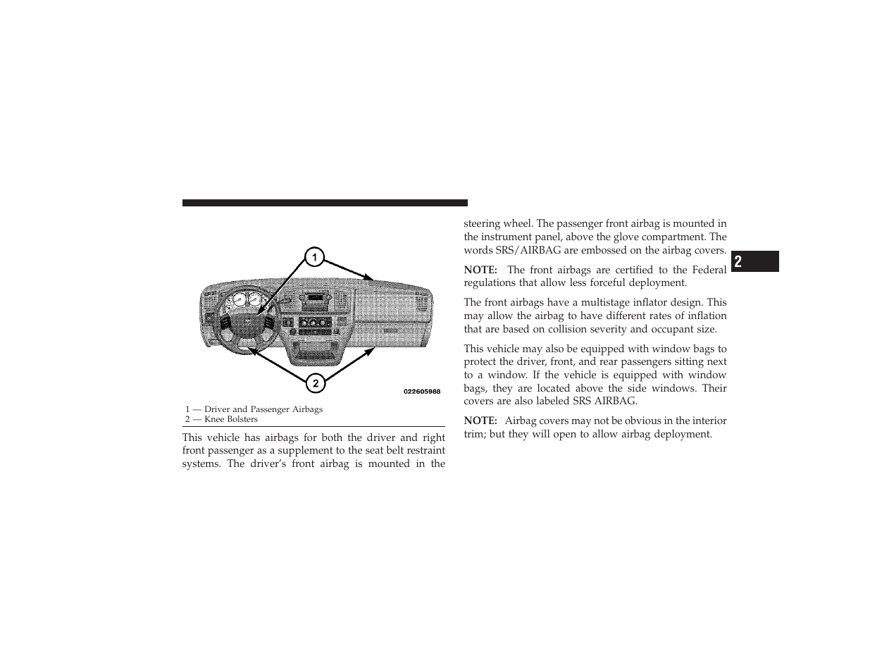 Driver and right front passenger, Supplemental restraint system (srs) — airbags | Dodge 2009 Ram 3500 User Manual | Page 49 / 532