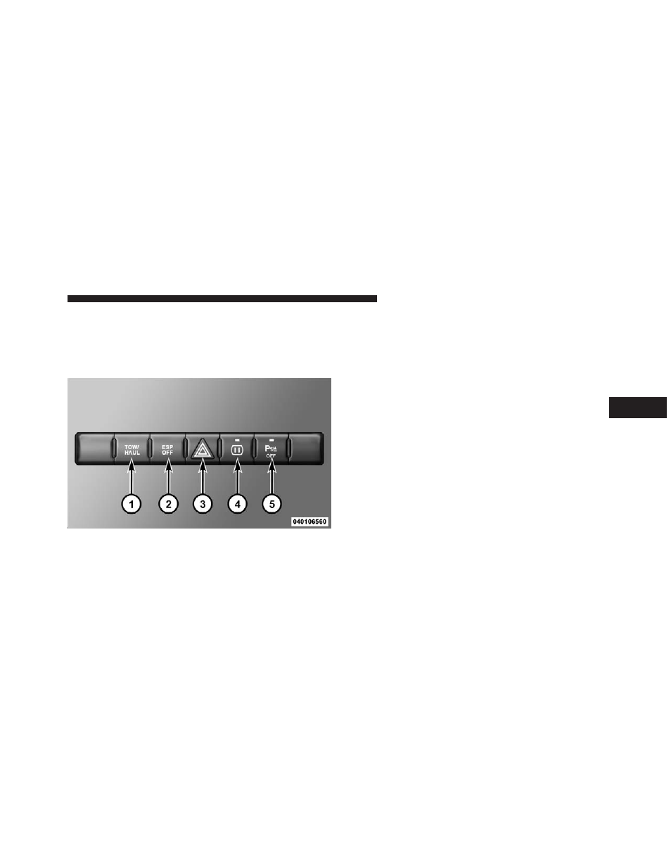 Switch bank button description, Upper switch bank | Dodge 2009 Ram 1500 User Manual | Page 225 / 543