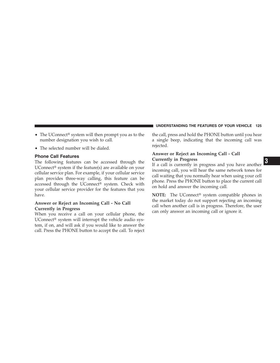 Phone call features | Dodge 2009 Caravan User Manual | Page 127 / 534