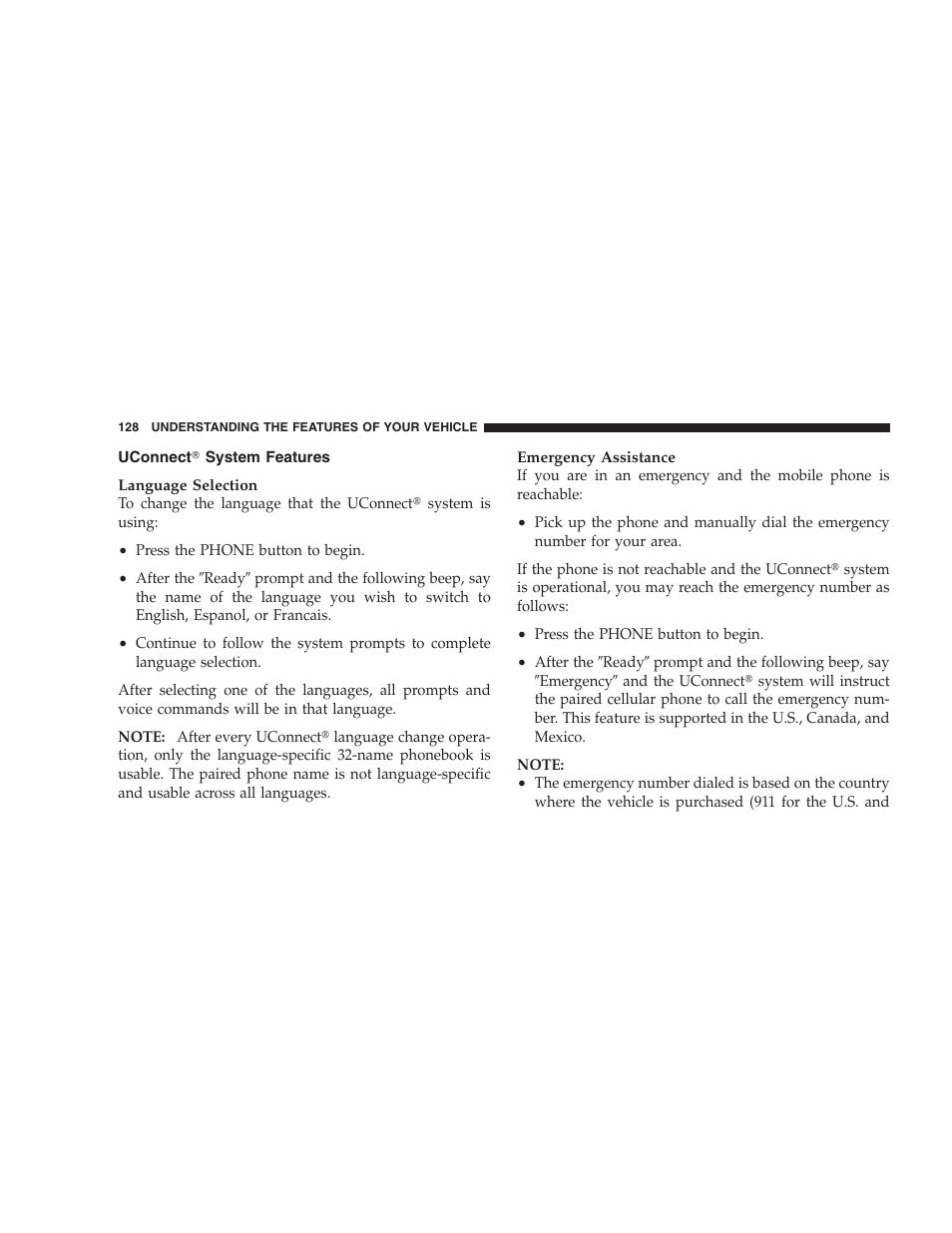 Uconnect system features | Dodge 2009 Caravan User Manual | Page 130 / 534