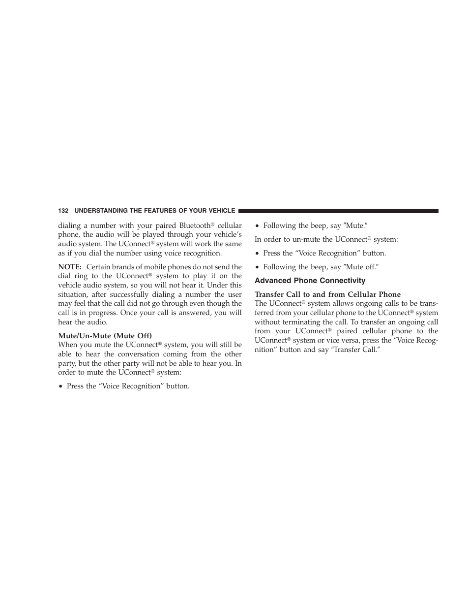 Advanced phone connectivity | Dodge 2009 Caravan User Manual | Page 134 / 534