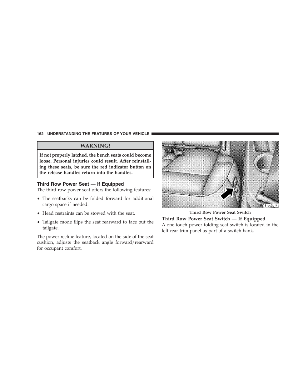 Third row power seat - if equipped | Dodge 2009 Caravan User Manual | Page 164 / 534