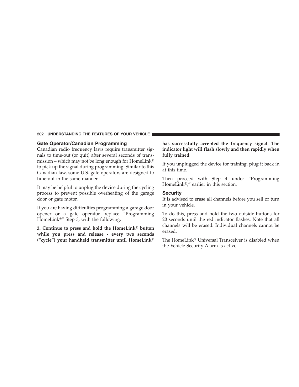 Gate operator/canadian programming, Security | Dodge 2009 Caravan User Manual | Page 204 / 534